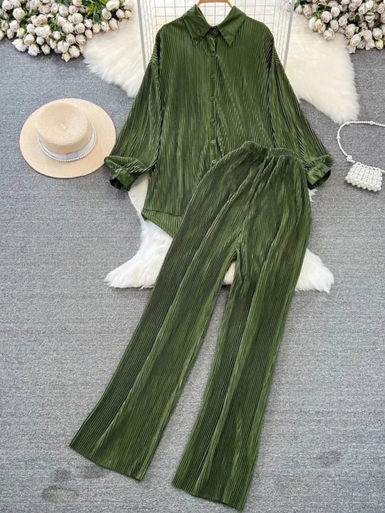 Fashion New Women Solid Casual Loose Two Pieces Set