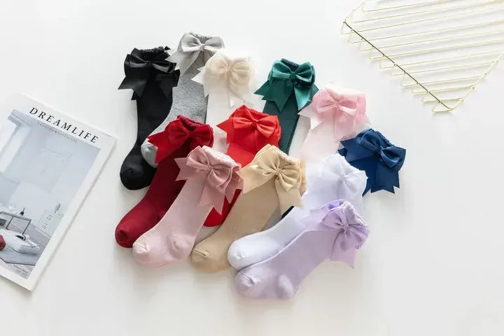 Kids Knee High Socks Baby Girls Cotton Socks Big Bow