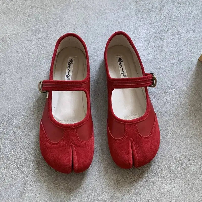 Red Ballet Split Toe Ballerinas Flats