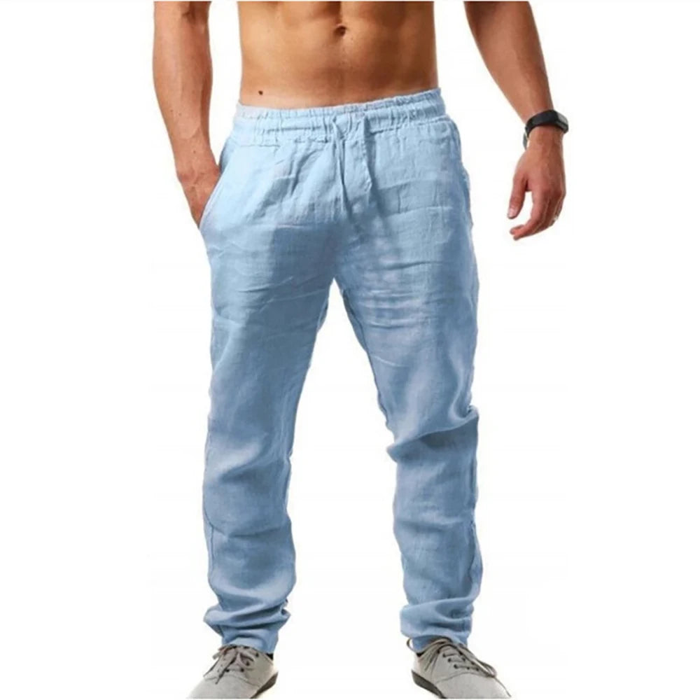 Men's Lightweight Long Pants Summer Solid Color Breathable Loose