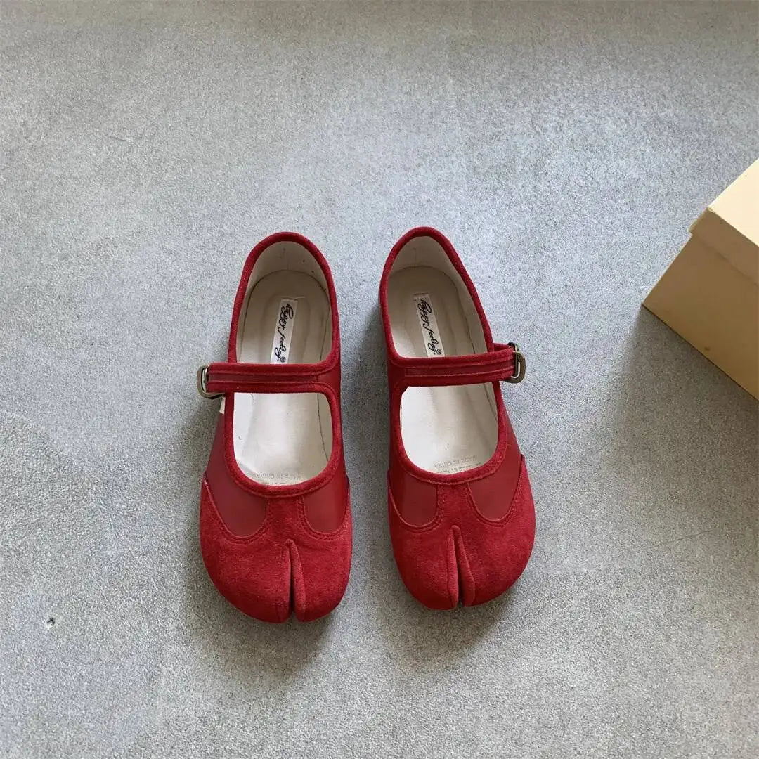 Red Ballet Split Toe Ballerinas Flats