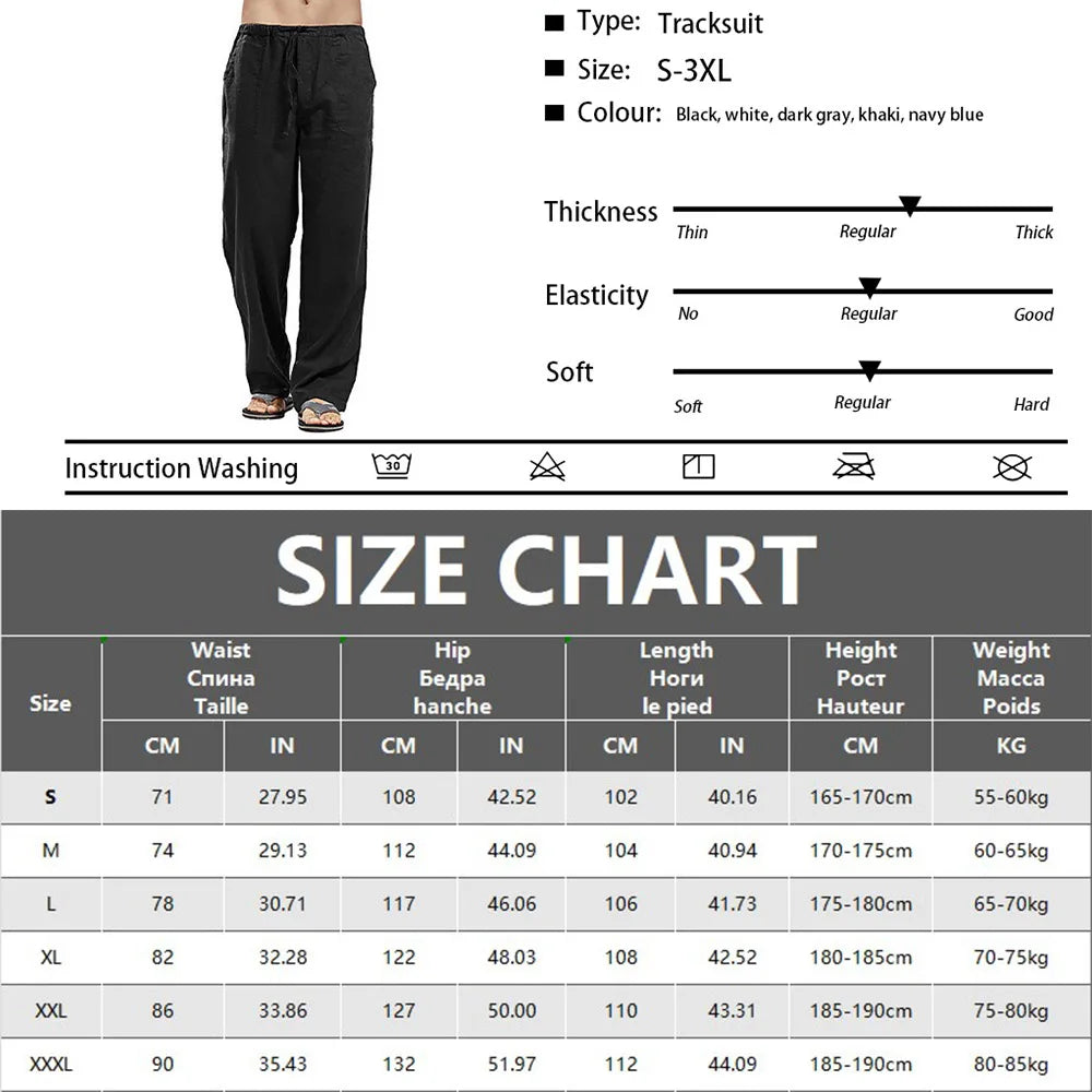 Men's Summer Loose Long Pants Elastic Waist Drawstring