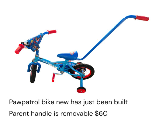 Paw patrol bike with removable parent handle