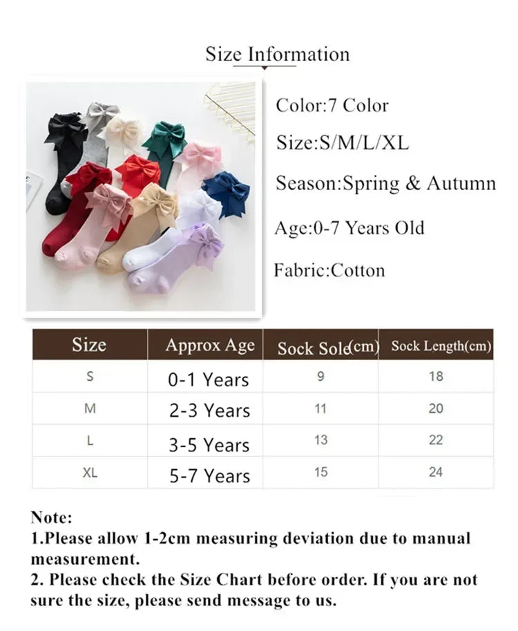 Kids Knee High Socks Baby Girls Cotton Socks Big Bow