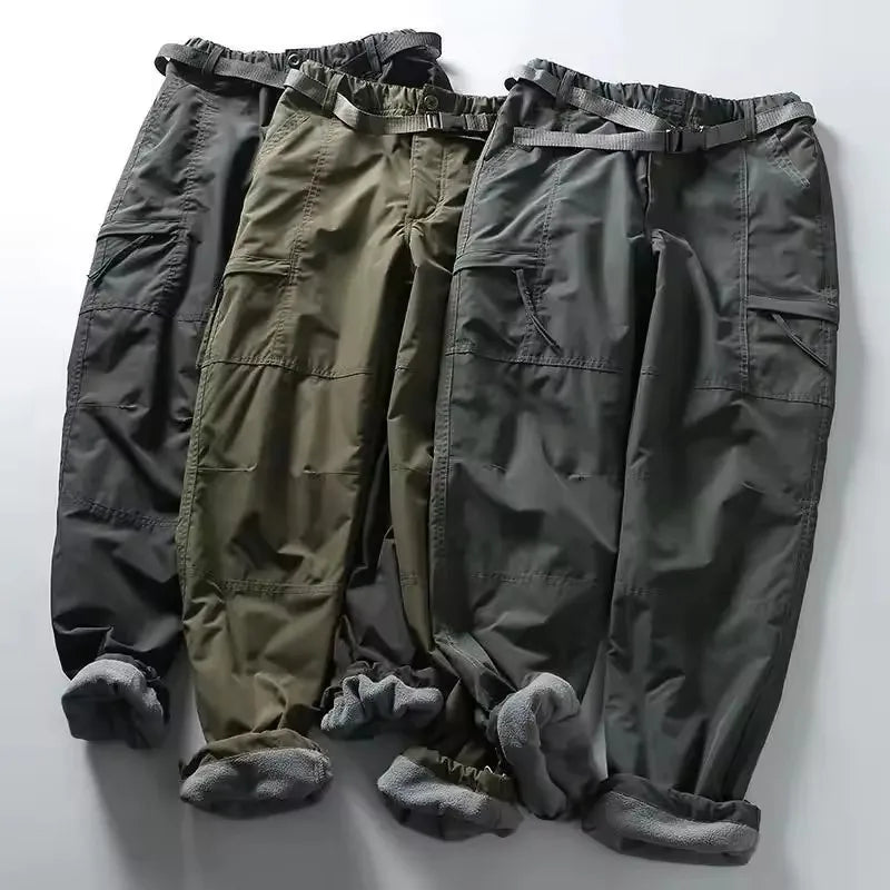 Thick Waterproof Fleece Cargo Pants Men Women Winter Outdoor Multi-pockets