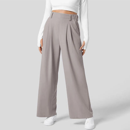 Women Suits Pants High Waist Draped Solid Color Wide Leg