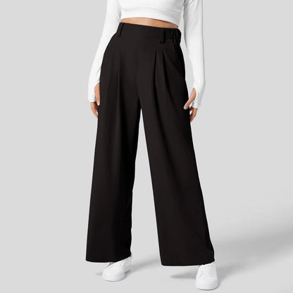 Women Suits Pants High Waist Draped Solid Color Wide Leg