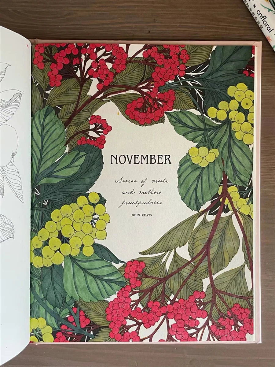 The Flower Year Colouring book