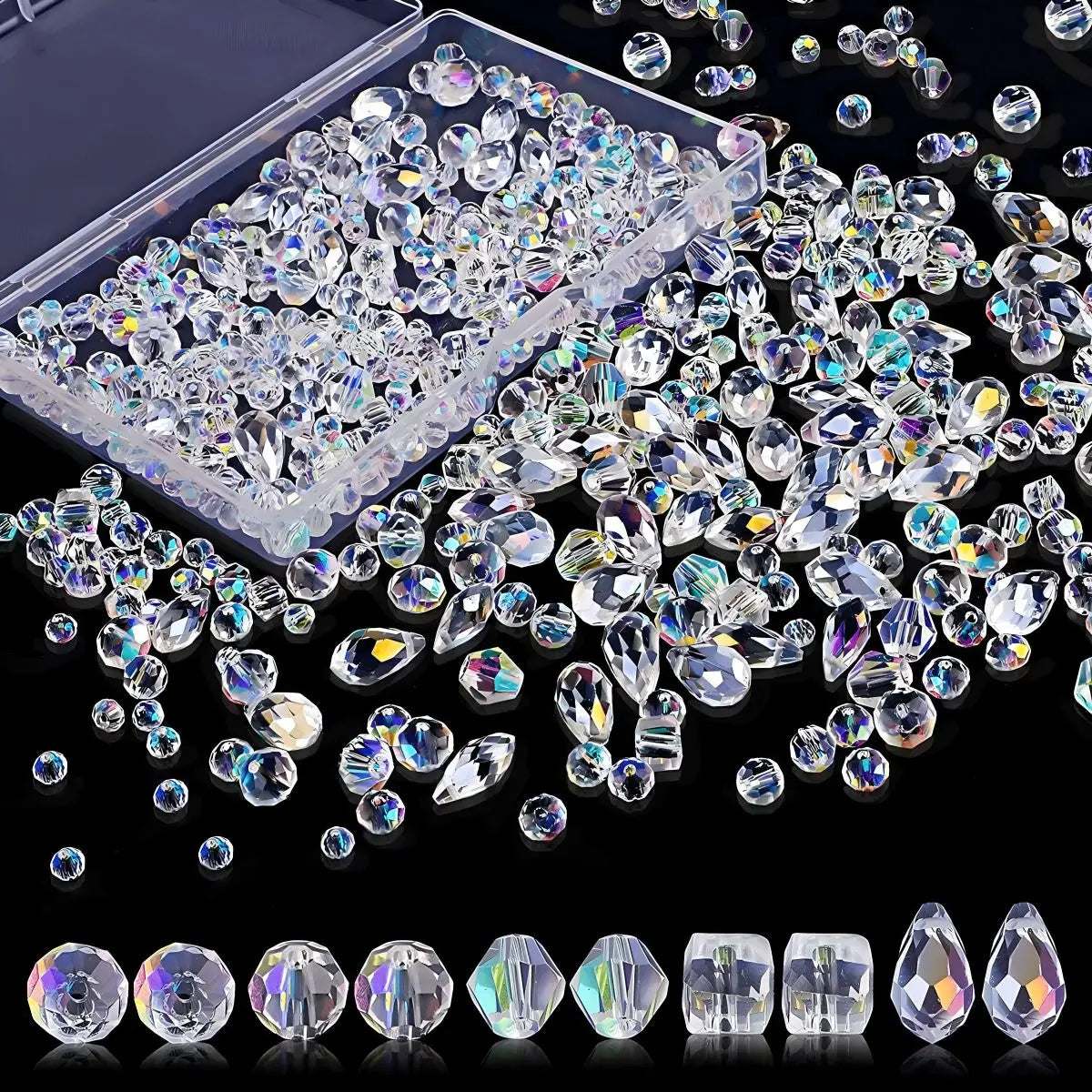 300pcs Crystal Glass Beads Mixed