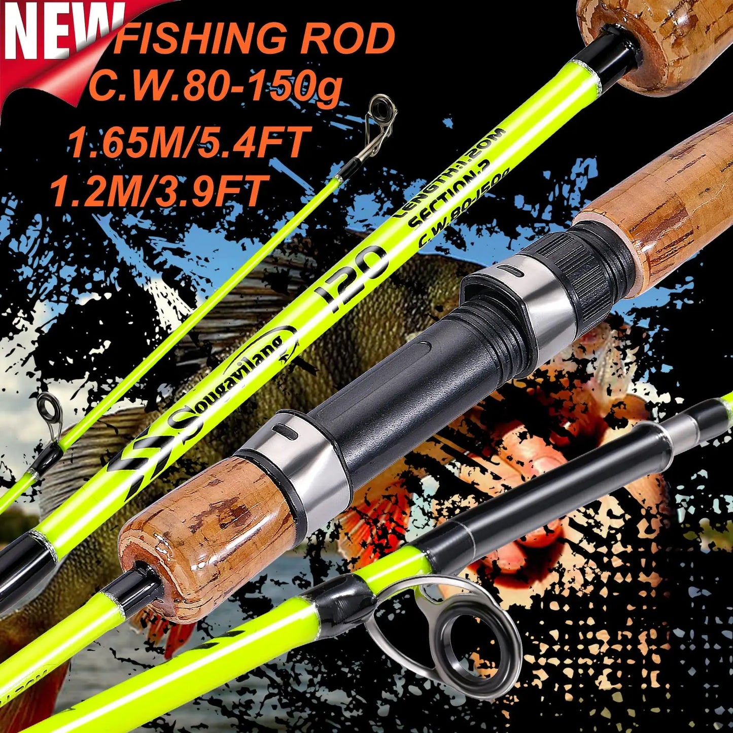 Sougayilang Lure Fishing Rod 1.2m 1.65m 2 Sections Spinning Fishing Rod 8kg Max
