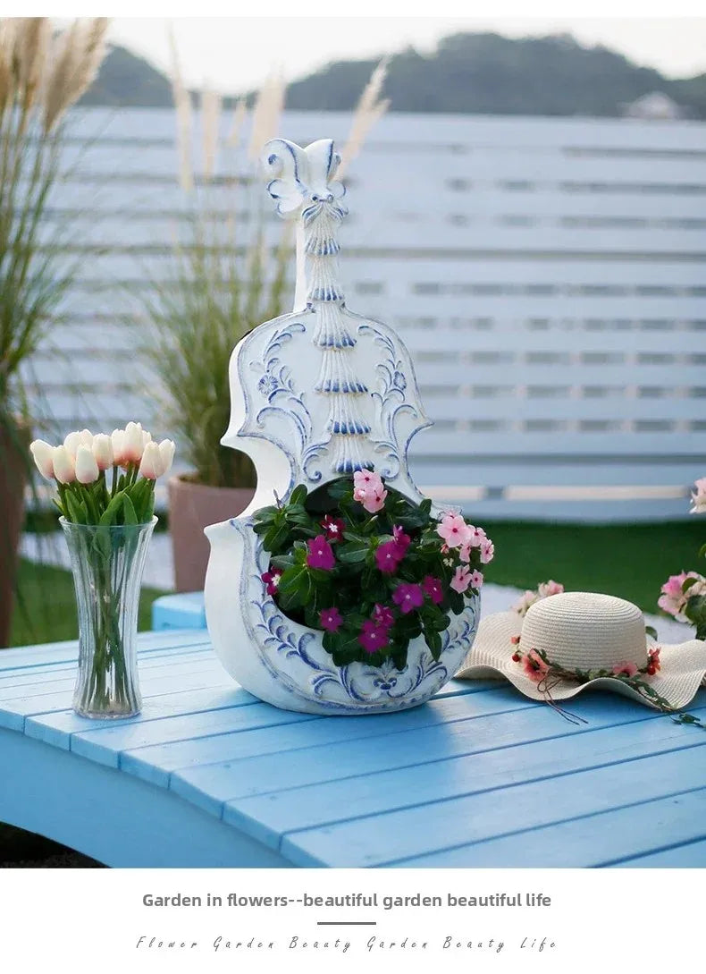 European Style Violin Planter Artistic Flower Pot