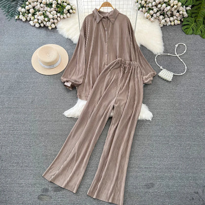 Fashion New Women Solid Casual Loose Two Pieces Set