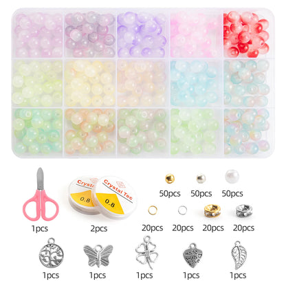 Glass Beads Bracelet Making Kits 28 Colors 8mm Crystal Beads Round Gemstone