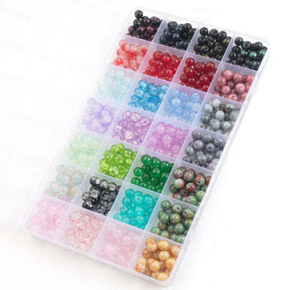 Glass Beads Bracelet Making Kits 28 Colors 8mm Crystal Beads Round Gemstone