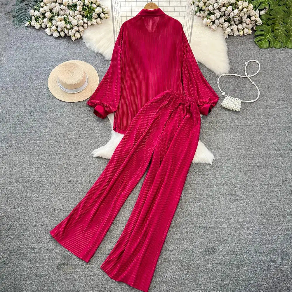 Fashion New Women Solid Casual Loose Two Pieces Set