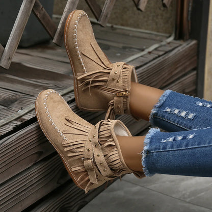 Women Shoes Flat Heel Ankle Boots Retro Suede