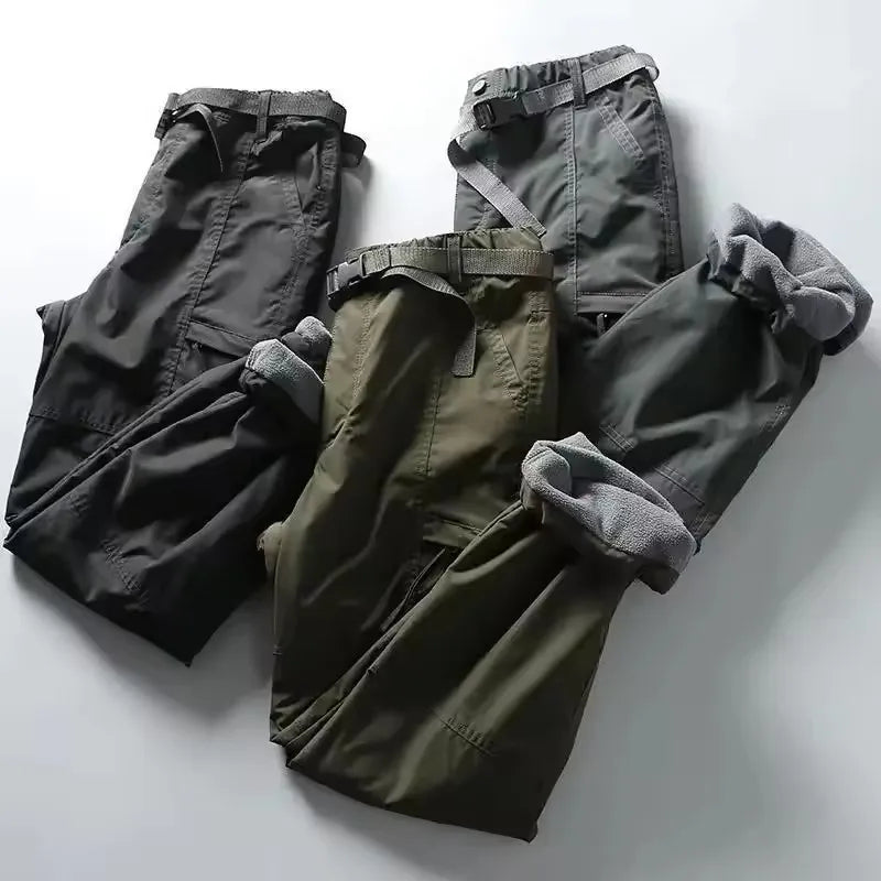 Thick Waterproof Fleece Cargo Pants Men Women Winter Outdoor Multi-pockets