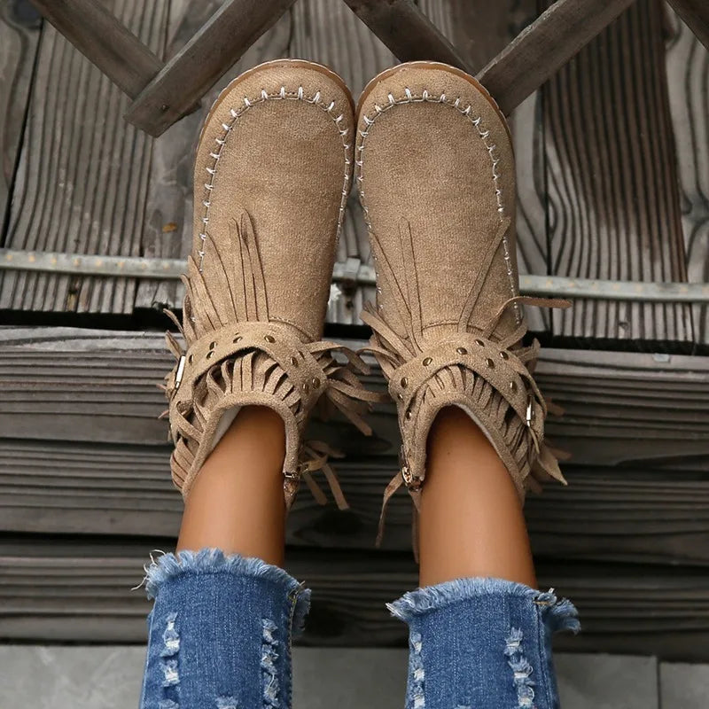Women Shoes Flat Heel Ankle Boots Retro Suede