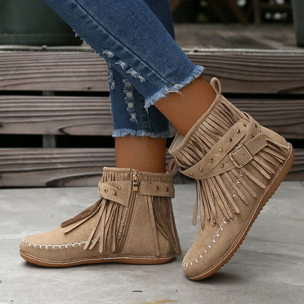 Women Shoes Flat Heel Ankle Boots Retro Suede
