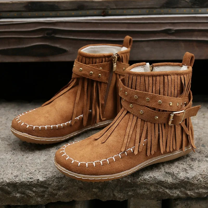 Women Shoes Flat Heel Ankle Boots Retro Suede