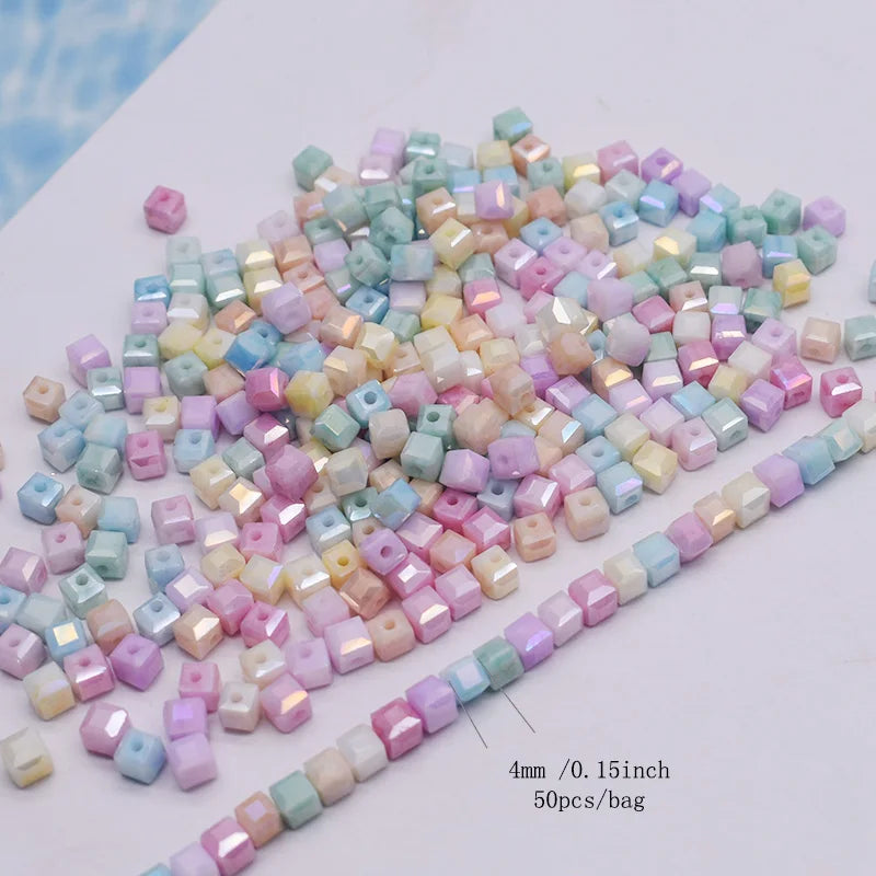 4mm Water Stained Ice Cracks Faceted Crystal Glass