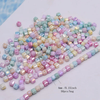 4mm Water Stained Ice Cracks Faceted Crystal Glass