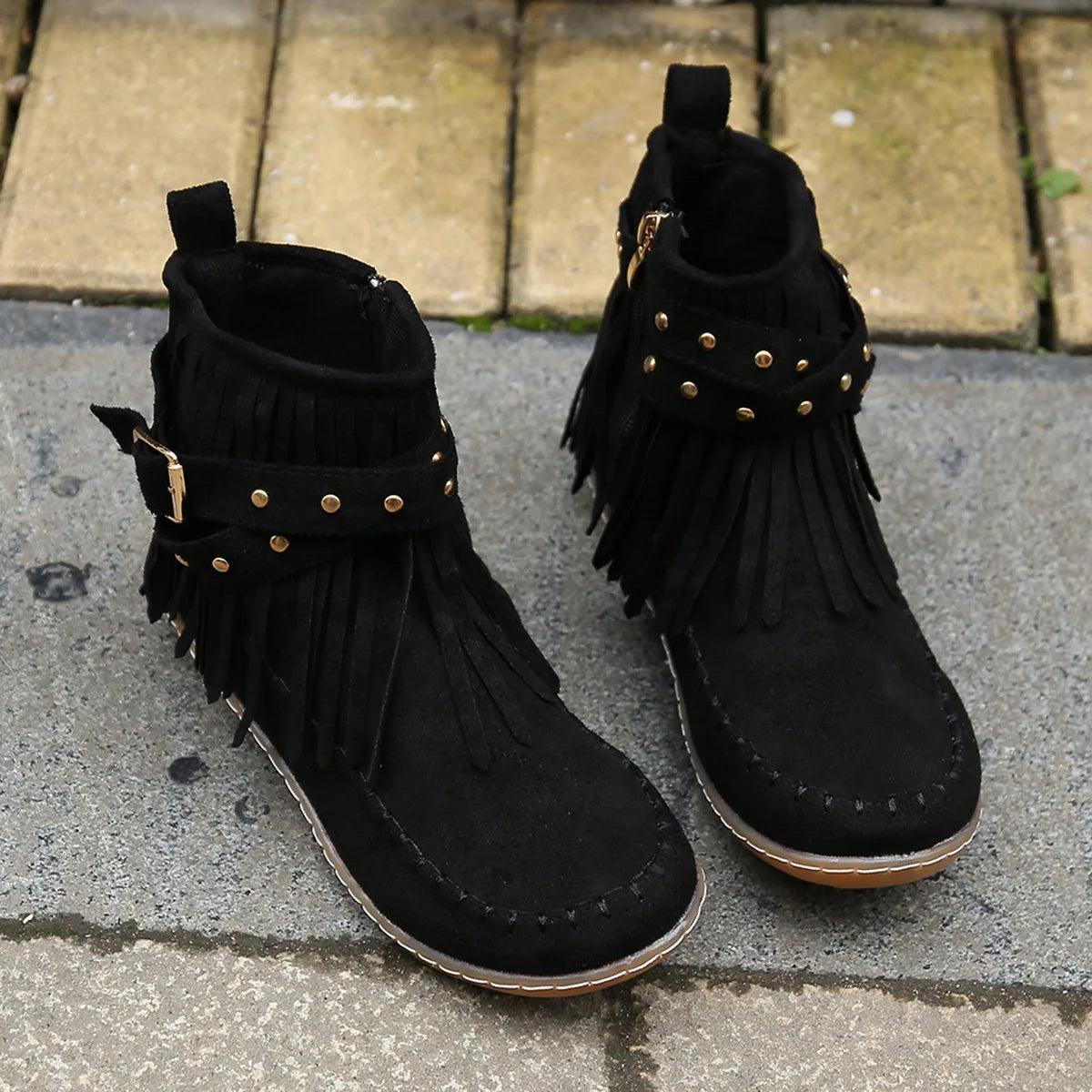 Women Shoes Flat Heel Ankle Boots Retro Suede