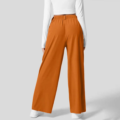 Women Suits Pants High Waist Draped Solid Color Wide Leg