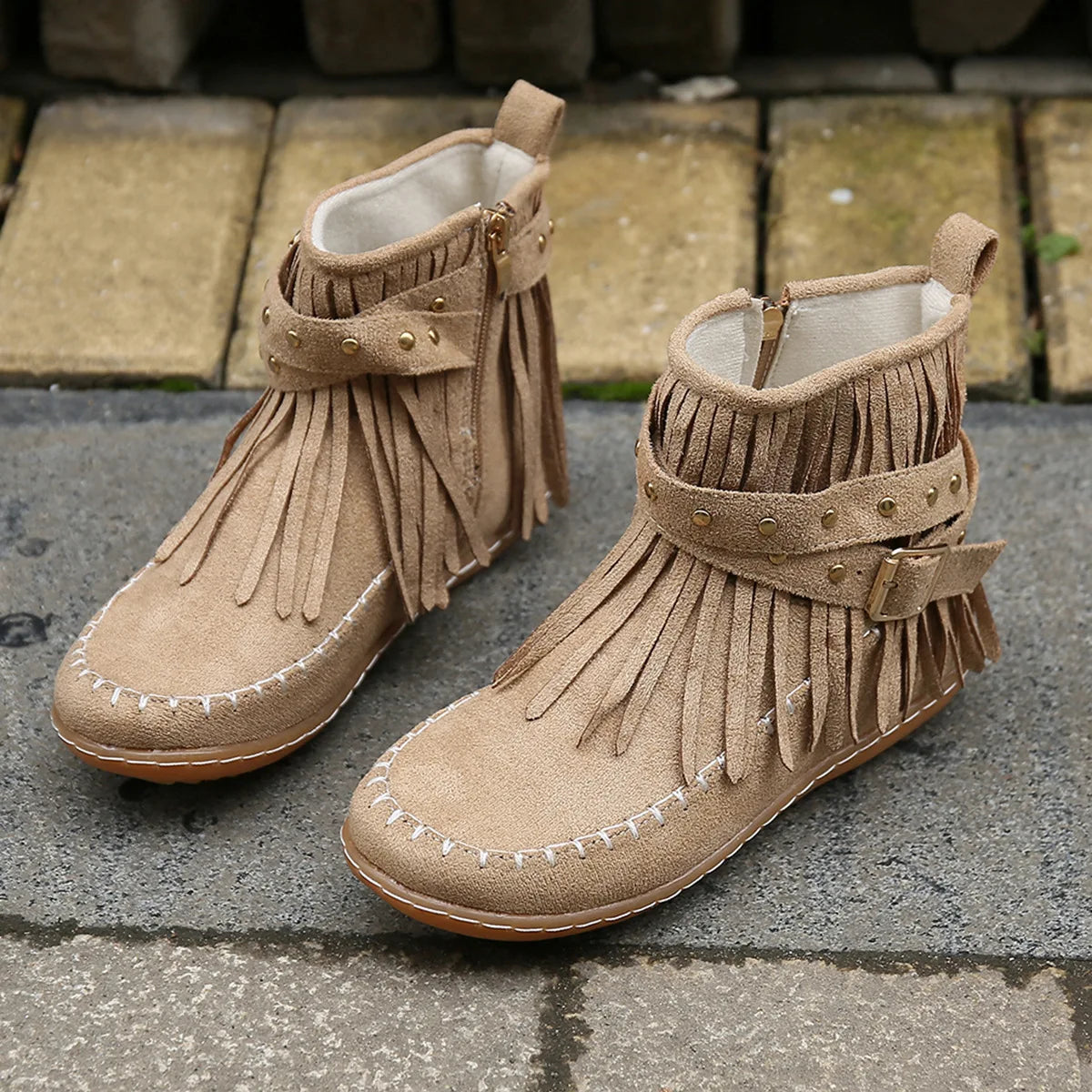 Women Shoes Flat Heel Ankle Boots Retro Suede