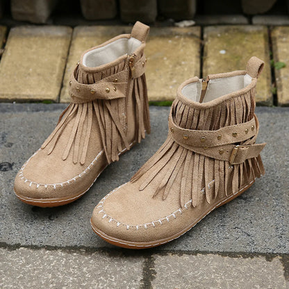 Women Shoes Flat Heel Ankle Boots Retro Suede
