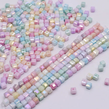 4mm Water Stained Ice Cracks Faceted Crystal Glass