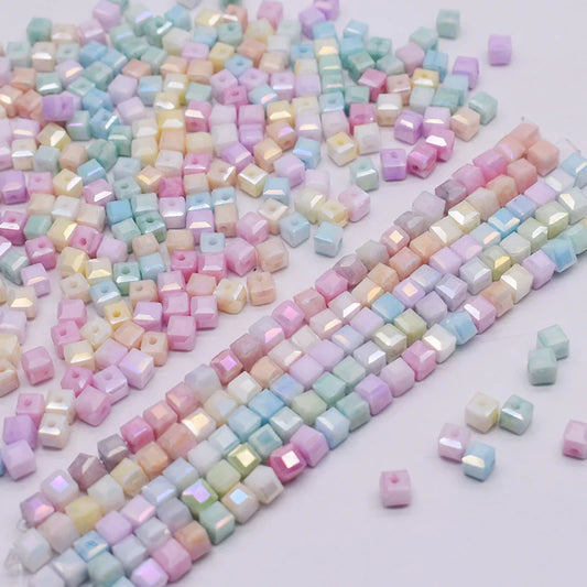 4mm Water Stained Ice Cracks Faceted Crystal Glass
