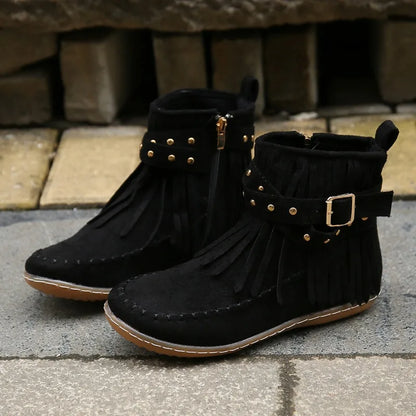 Women Shoes Flat Heel Ankle Boots Retro Suede