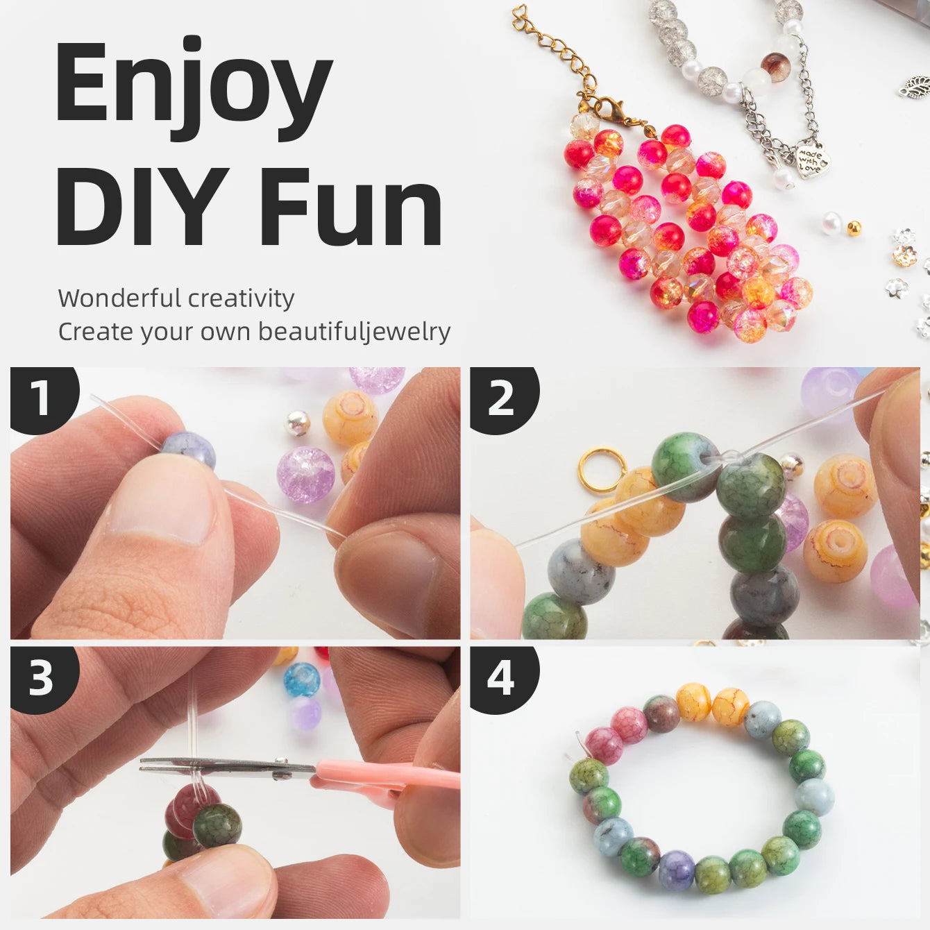 Glass Beads Bracelet Making Kits 28 Colors 8mm Crystal Beads Round Gemstone