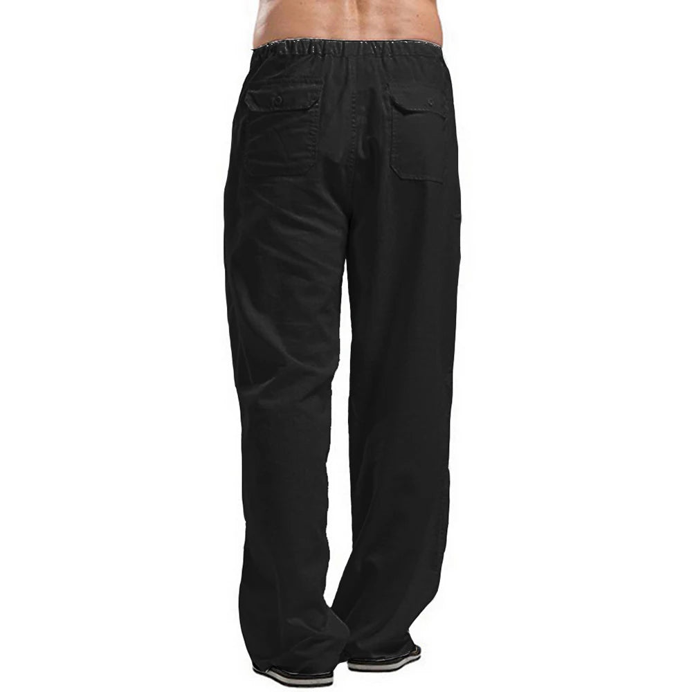 Men's Summer Loose Long Pants Elastic Waist Drawstring