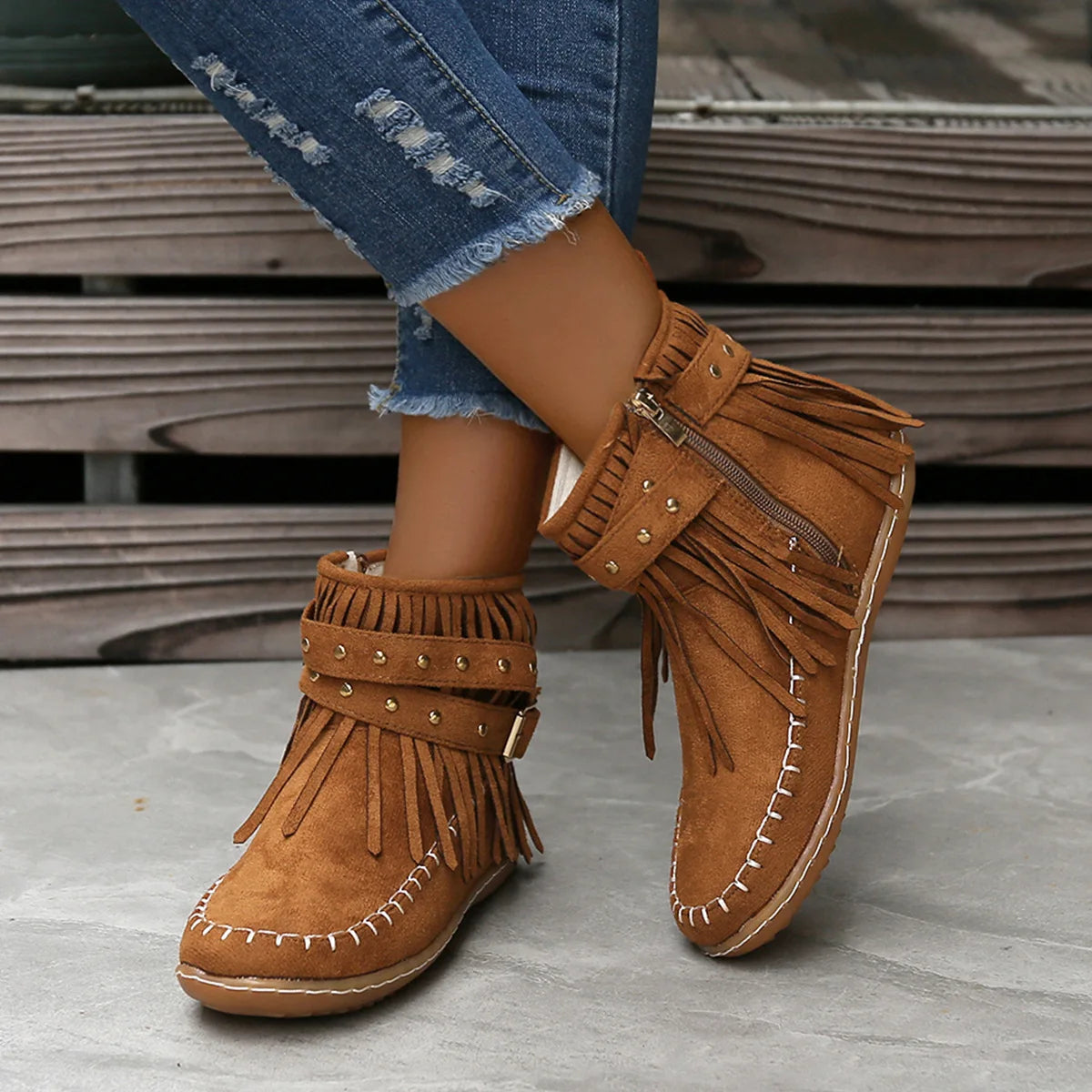 Women Shoes Flat Heel Ankle Boots Retro Suede