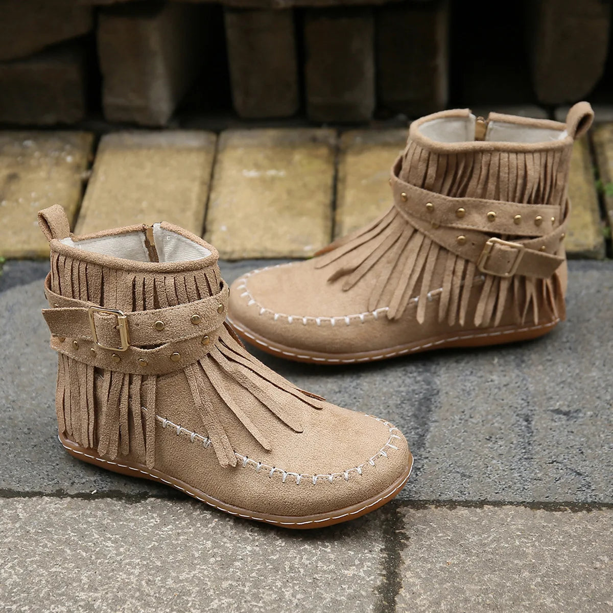 Women Shoes Flat Heel Ankle Boots Retro Suede