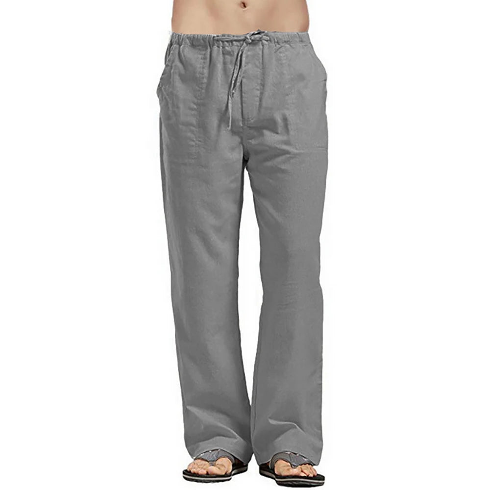 Men's Summer Loose Long Pants Elastic Waist Drawstring