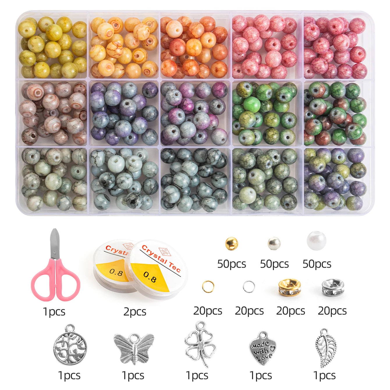 Glass Beads Bracelet Making Kits 28 Colors 8mm Crystal Beads Round Gemstone