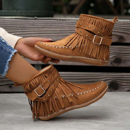 Women Shoes Flat Heel Ankle Boots Retro Suede