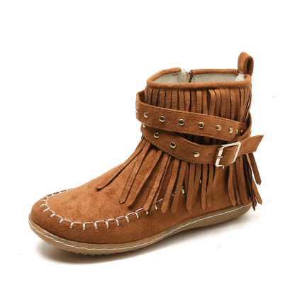 Women Shoes Flat Heel Ankle Boots Retro Suede