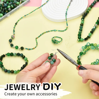 Glass Beads Jewelry Making Kit Green Color Glass Round Loose Beads