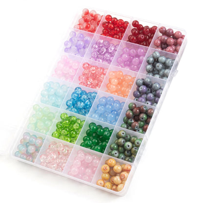 Glass Beads Bracelet Making Kits 28 Colors 8mm Crystal Beads Round Gemstone
