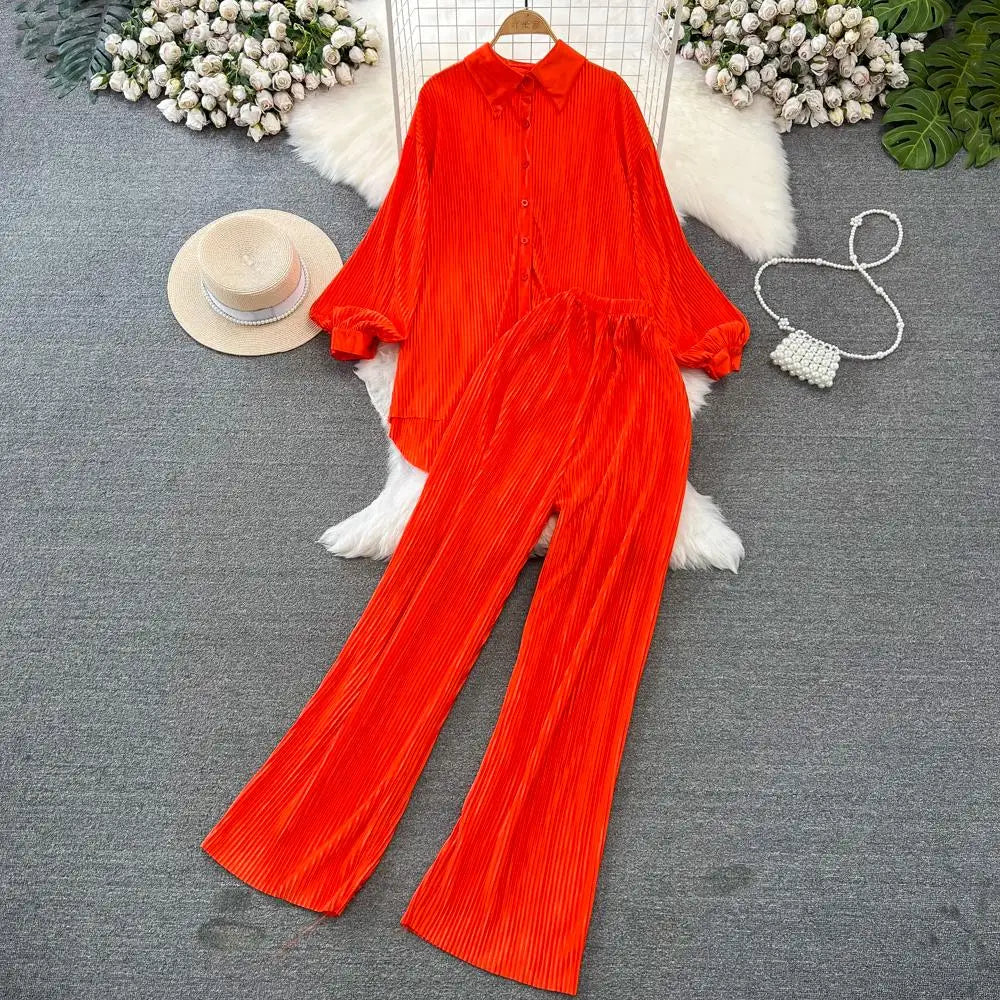 Fashion New Women Solid Casual Loose Two Pieces Set